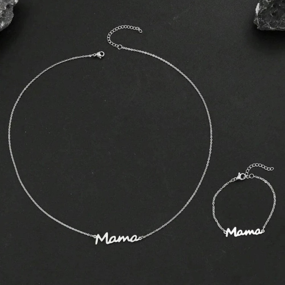 1pc Stainless Steel MAMA Necklace & 1pc Chain Bracelet For Women Mother's Day - Picture 2 of 3